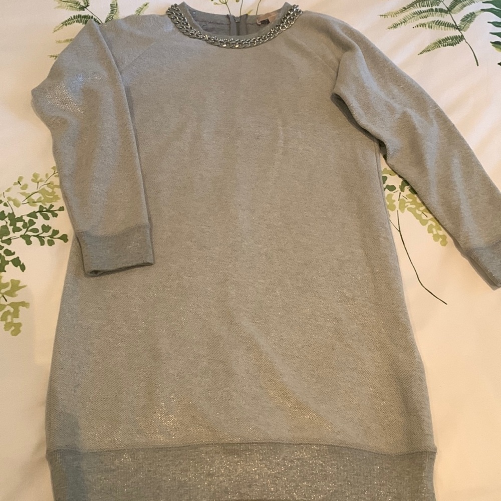 Michael Kors metallic silver sweater dress with chain neck detail